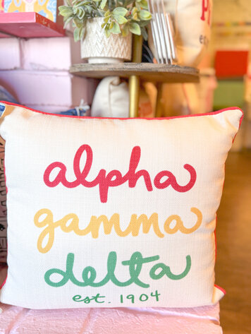 Little Birdie Alpha Gamma Delta Handwritten Pillow
