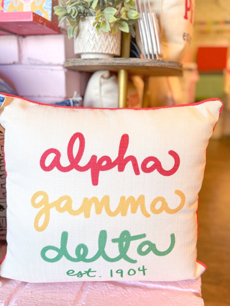 Little Birdie Alpha Gamma Delta Handwritten Pillow