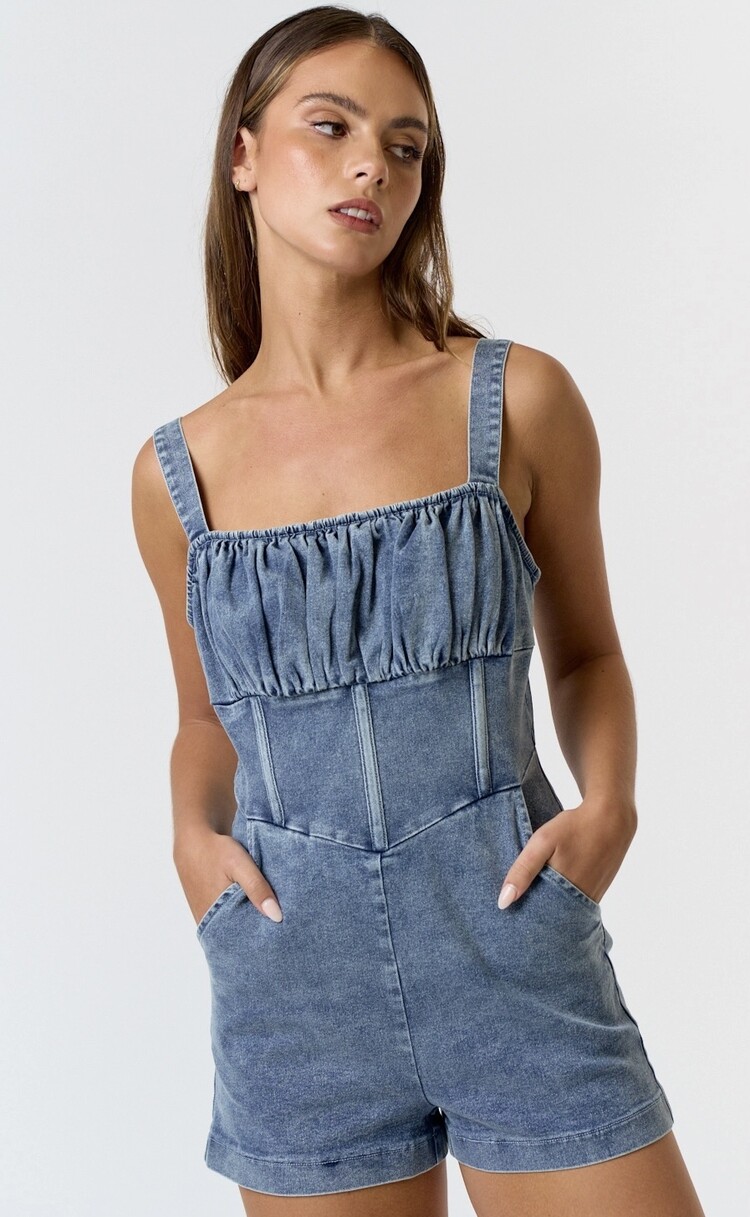 Blue Blush Denim Sleeveless Corset Romper