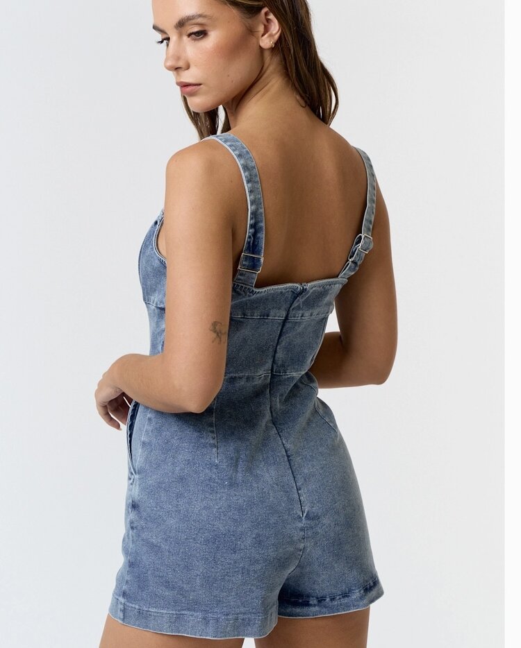 Blue Blush Denim Sleeveless Corset Romper