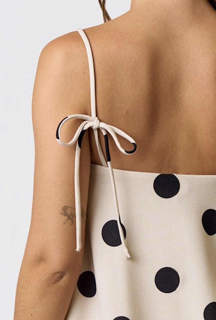 Blue Blush Polka Dot Mini Bubble Hem Dress w/ Shoulder Ties