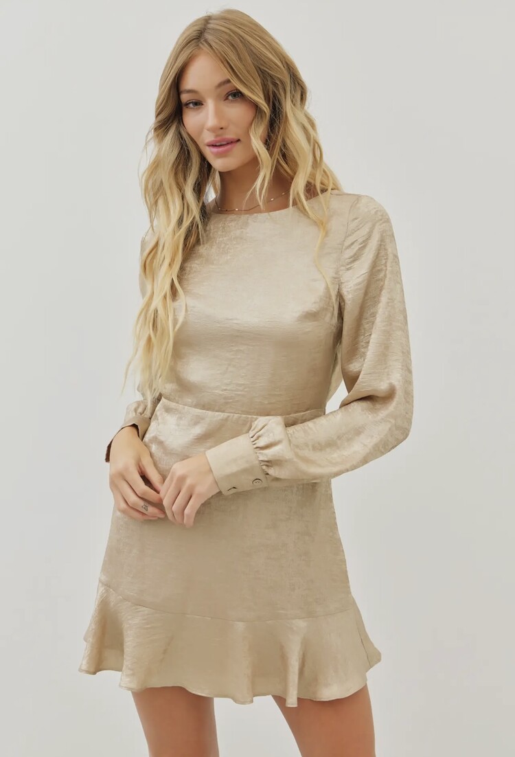 idem ditto Draped Open Back Shiny Metallic Mini Dress