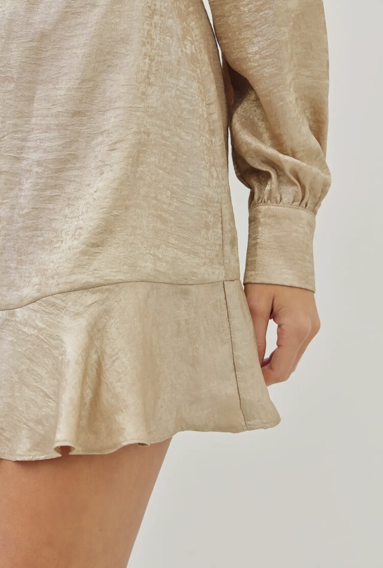 idem ditto Draped Open Back Shiny Metallic Mini Dress