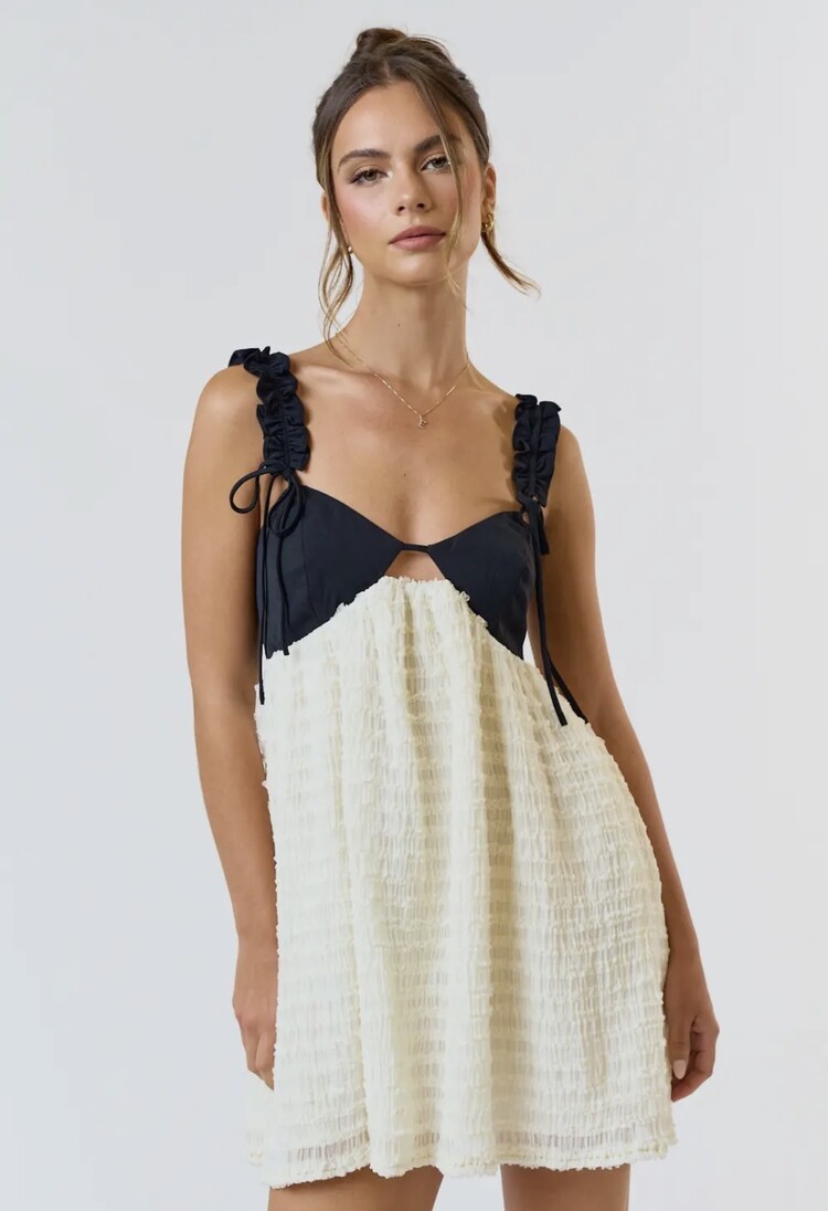 Blue Blush Bow Strap Babydoll Dress