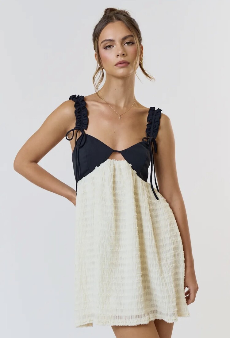 Blue Blush Bow Strap Babydoll Dress