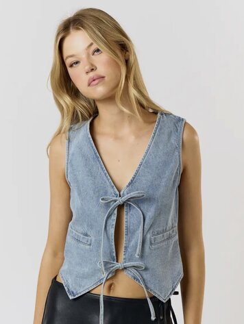 Blue Blush Denim Front Tie Vest Top