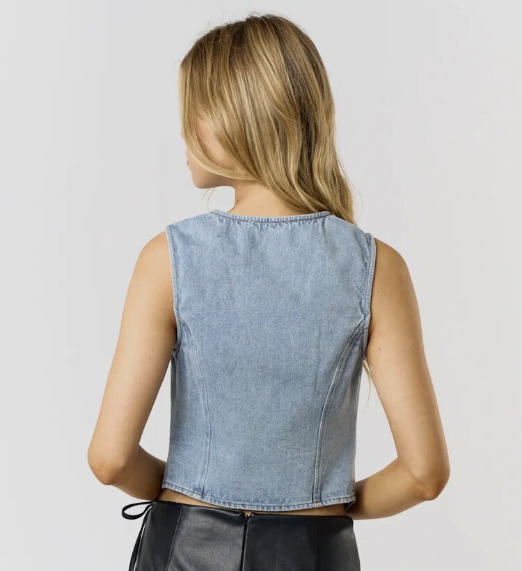 Blue Blush Denim Front Tie Vest Top