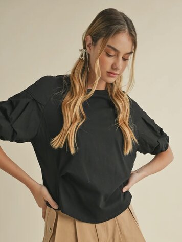 Heyson Tiered Sleeve Knit Top - Black