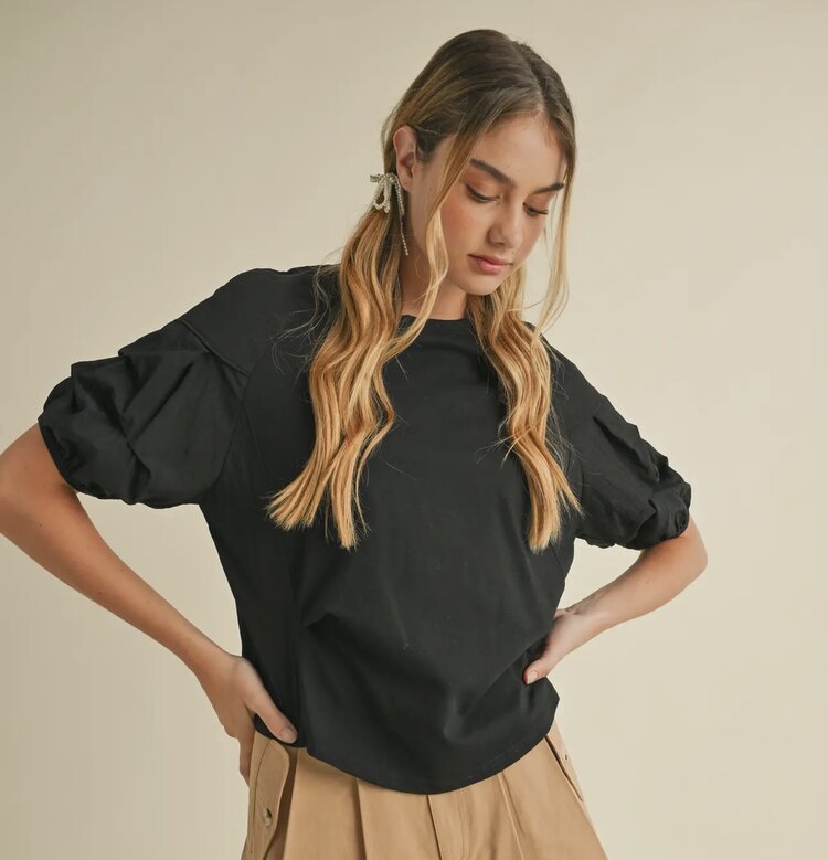 Heyson Tiered Sleeve Knit Top - Black