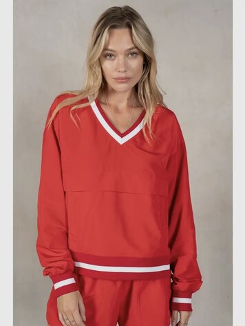 lalamia Woven V-Neck Ribbon Windbreaker - Red