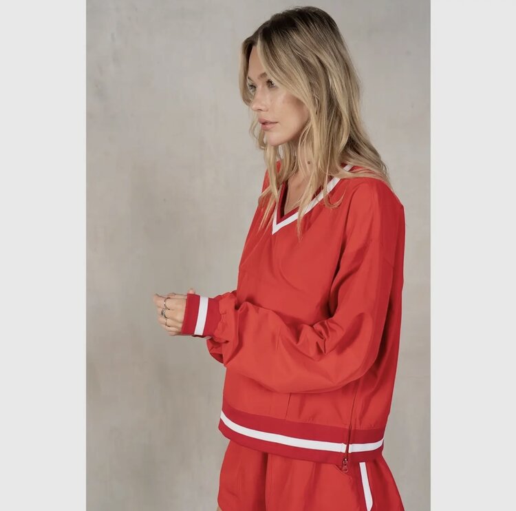 lalamia Woven V-Neck Ribbon Windbreaker - Red