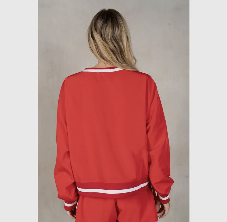 lalamia Woven V-Neck Ribbon Windbreaker - Red