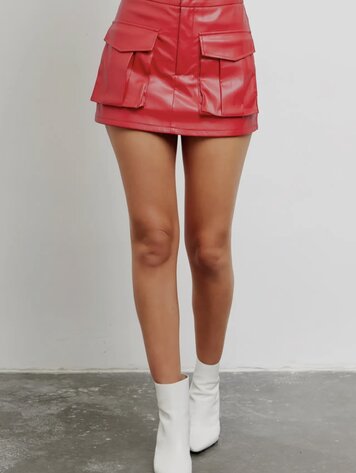 idem ditto Red Leather Cargo Skort