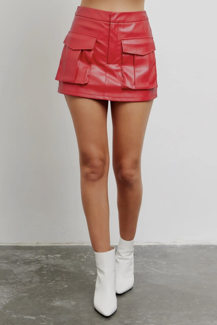 idem ditto Red Leather Cargo Skort
