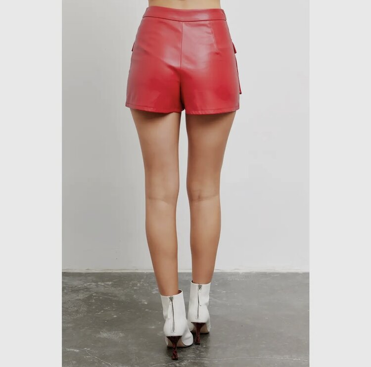 idem ditto Red Leather Cargo Skort