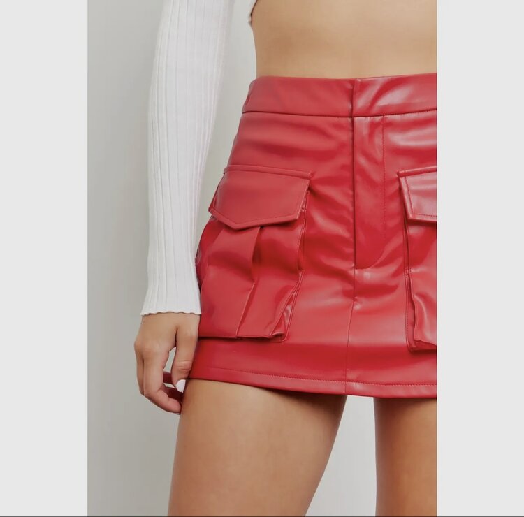 idem ditto Red Leather Cargo Skort