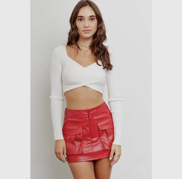 idem ditto Red Leather Cargo Skort