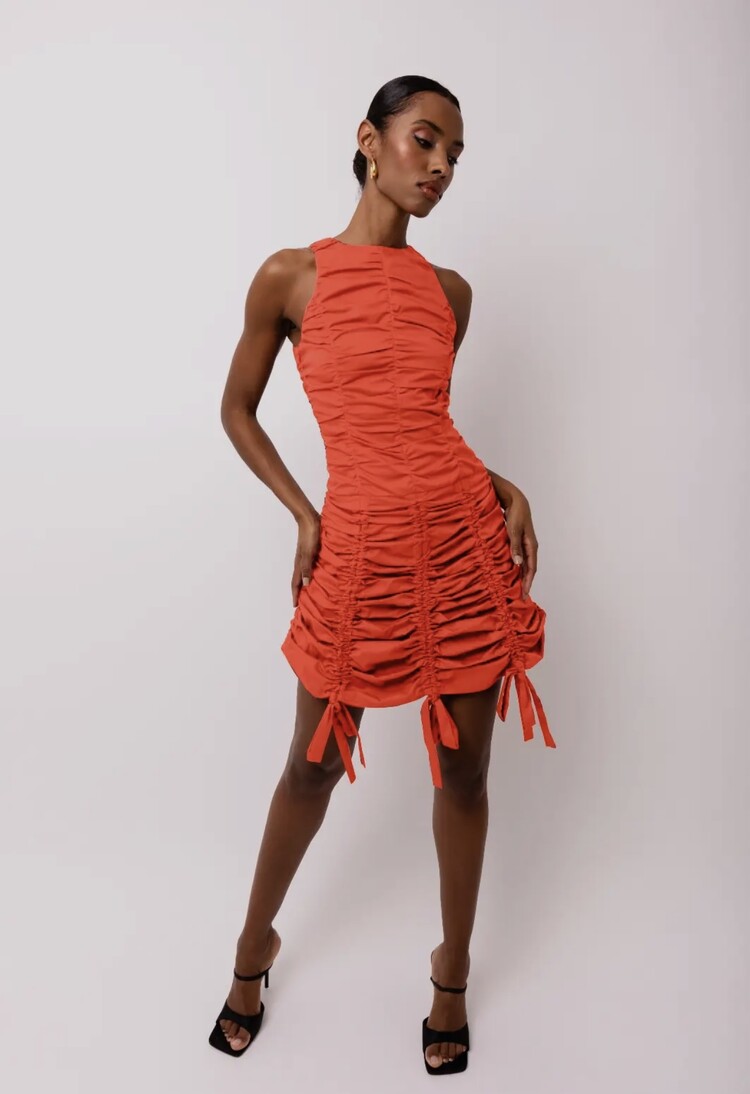 Amy Lynn Erin Ruche Mini Dress - Orange