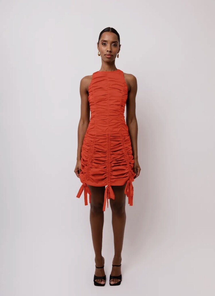 Amy Lynn Erin Ruche Mini Dress - Orange