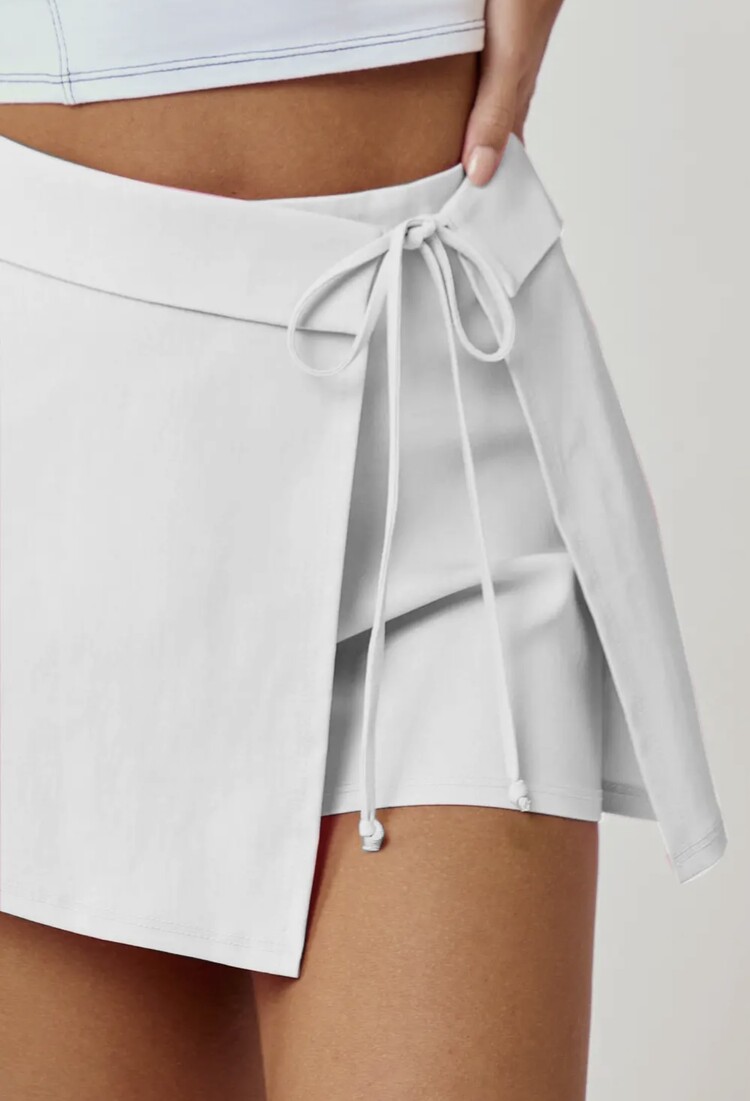 Blue Blush Wrapped Skort with Bow - White