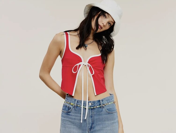 Mimosa Born to Slay Red & White Tie Top