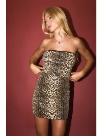 LE LIS Tube Mini Dress in Leopard Sequins