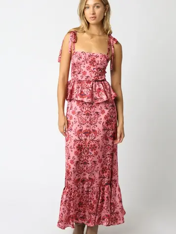 Olivaceous Leslie Ruffle Dress - Pink & Red