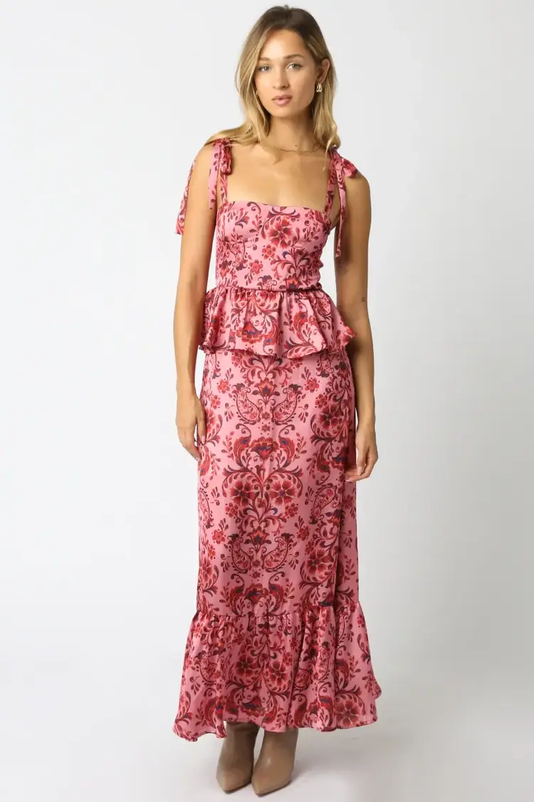 Olivaceous Leslie Ruffle Dress - Pink & Red