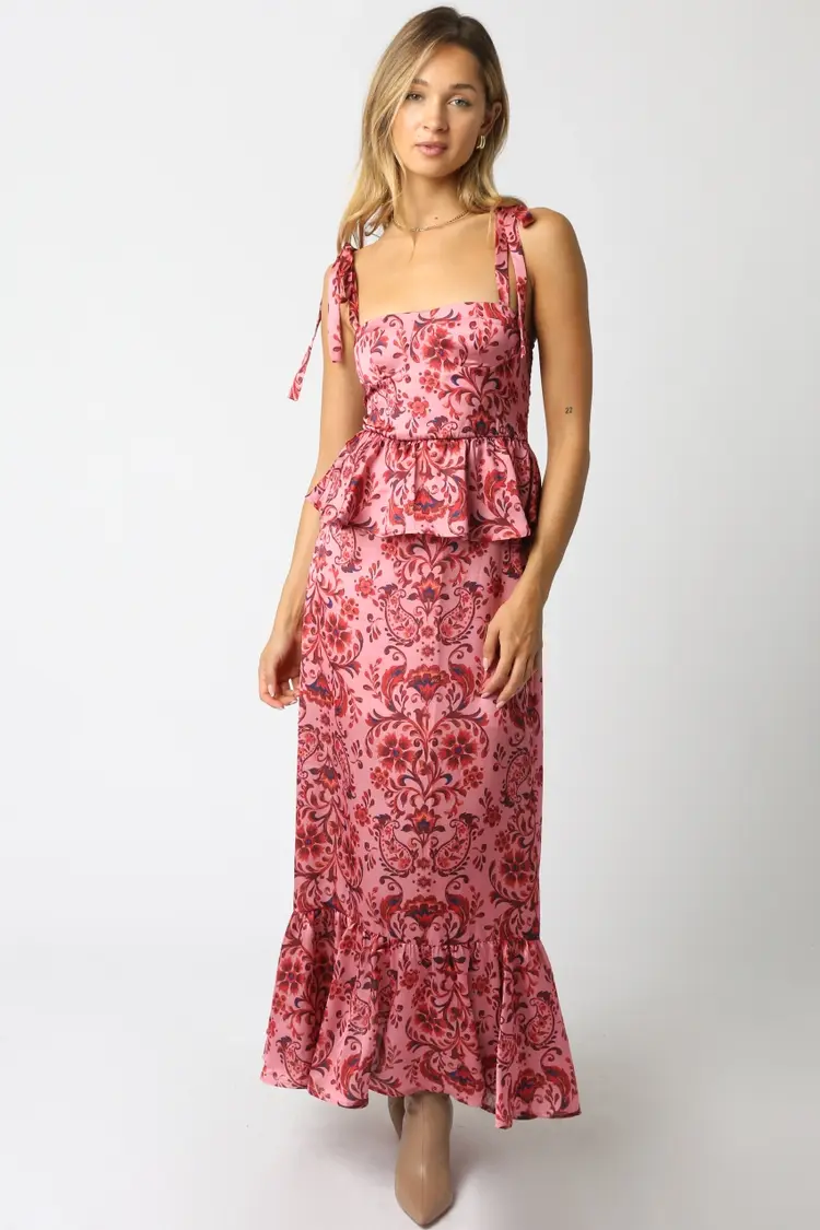 Olivaceous Leslie Ruffle Dress - Pink & Red