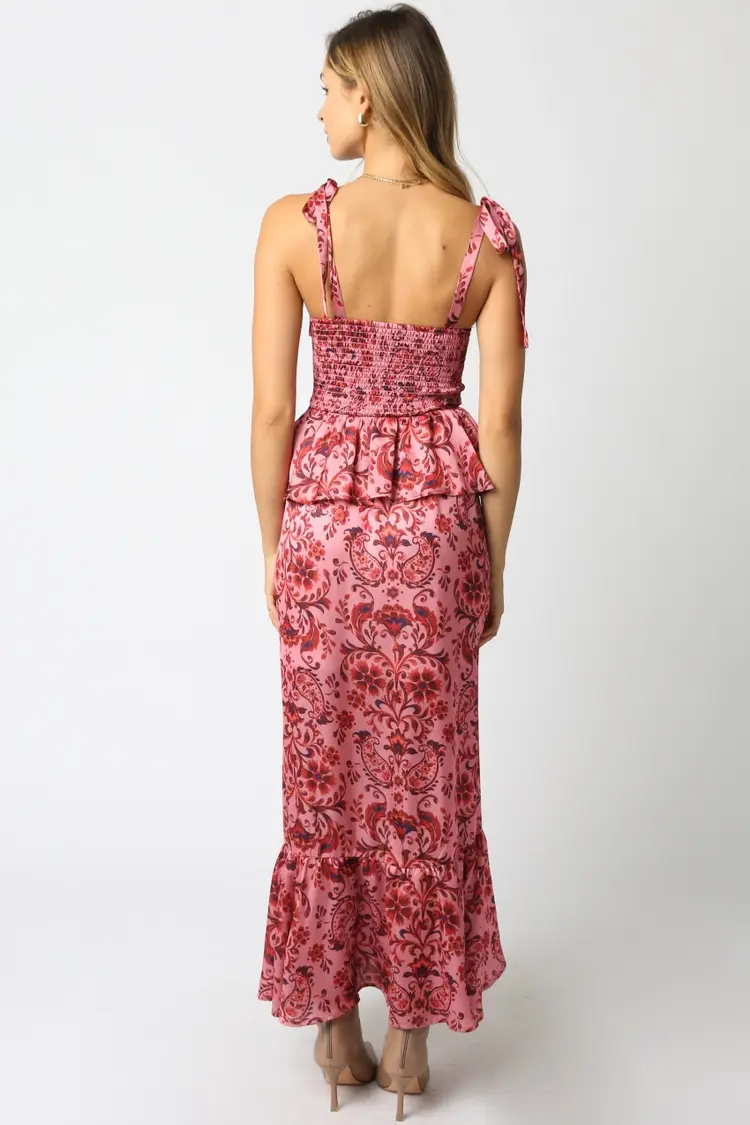 Olivaceous Leslie Ruffle Dress - Pink & Red