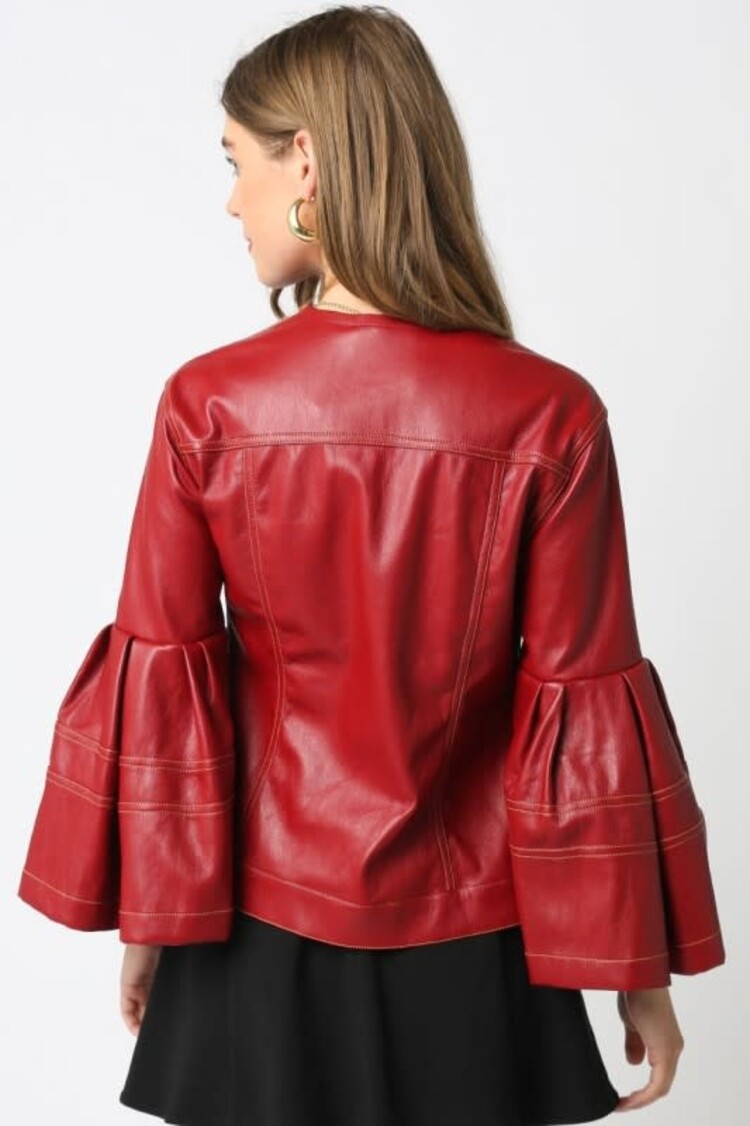 Olivaceous Lola Pu Ruffle Jacket - Red Leather
