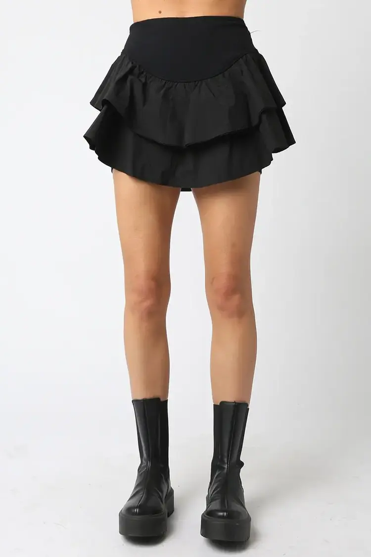 Olivaceous Tia Ruffle Skirt - Black
