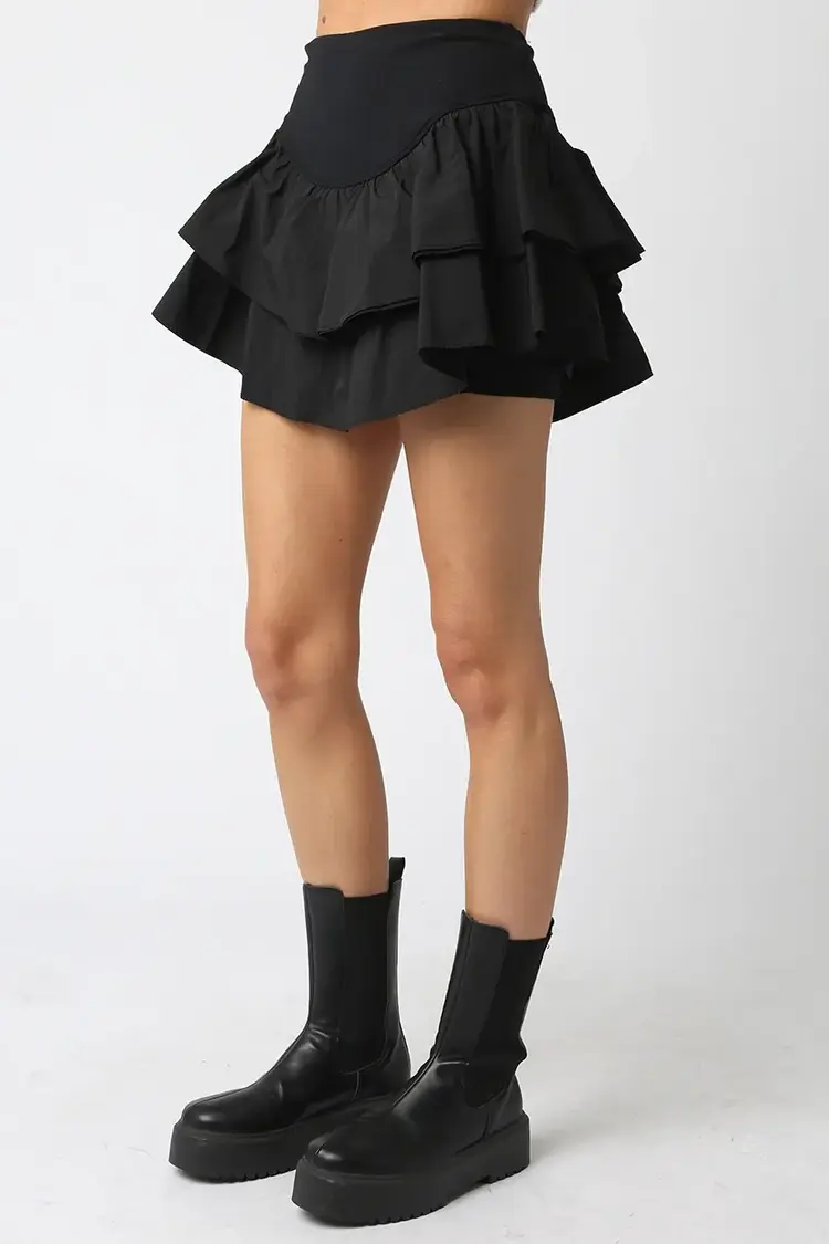 Olivaceous Tia Ruffle Skirt - Black