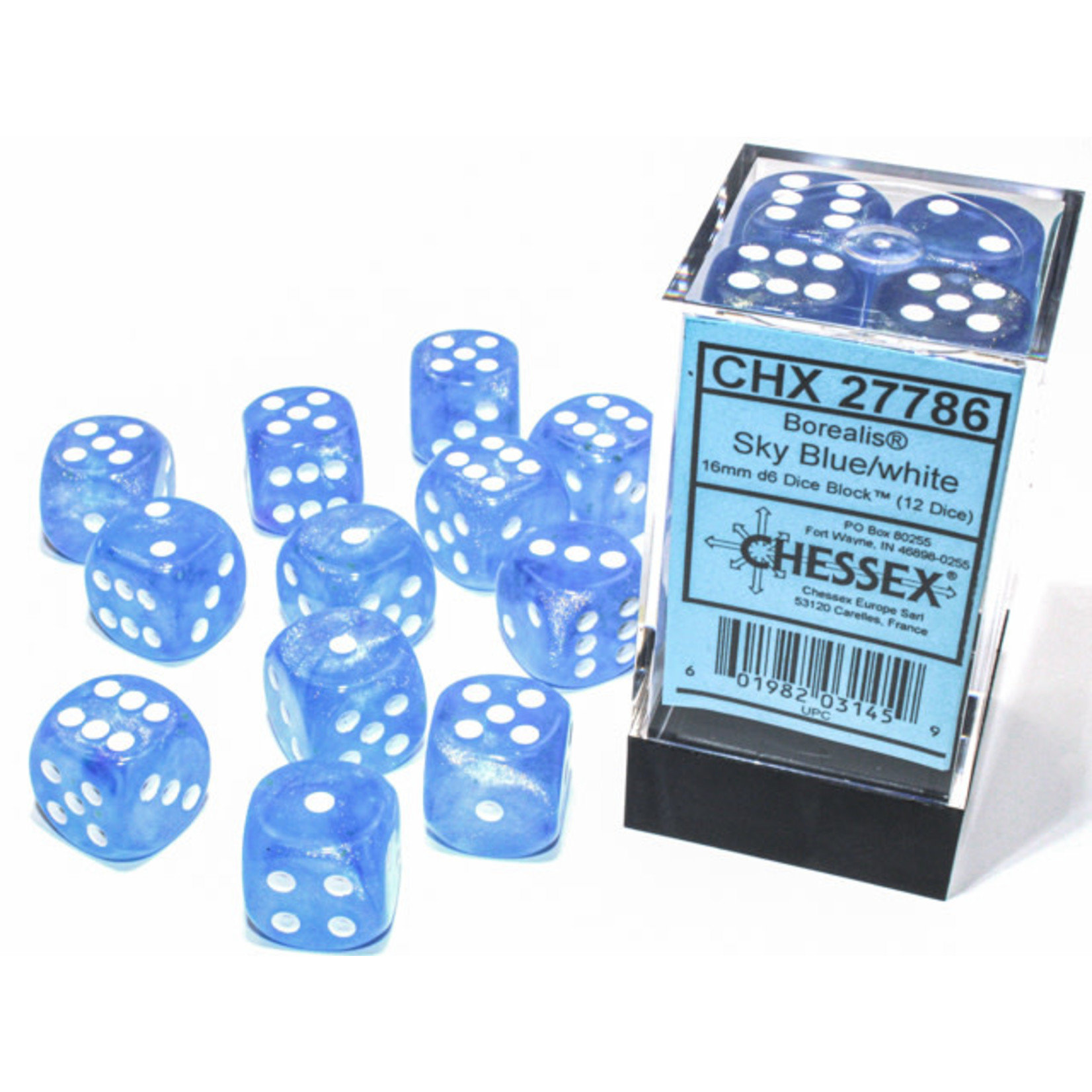 chessex Chessex Dice Borealis 12D6 Sky Blue/White