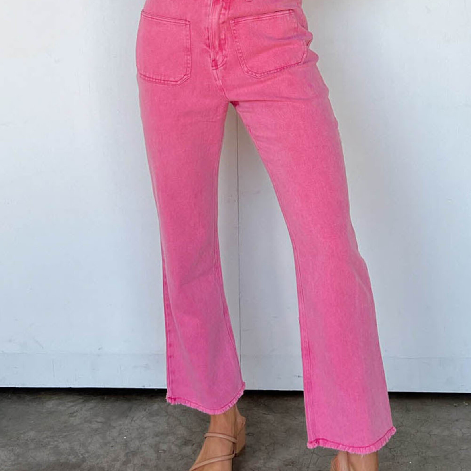 Distressed Pink Flare Leg Jeans - Texas Vintage Antiques