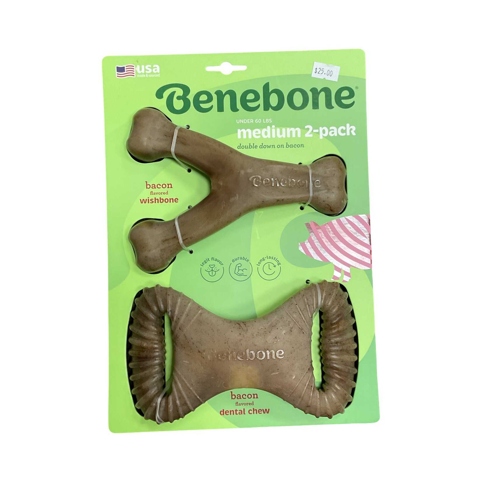 Benebone Benebone Dog Bacon Dental Chew & Wishbone M- 2 pack