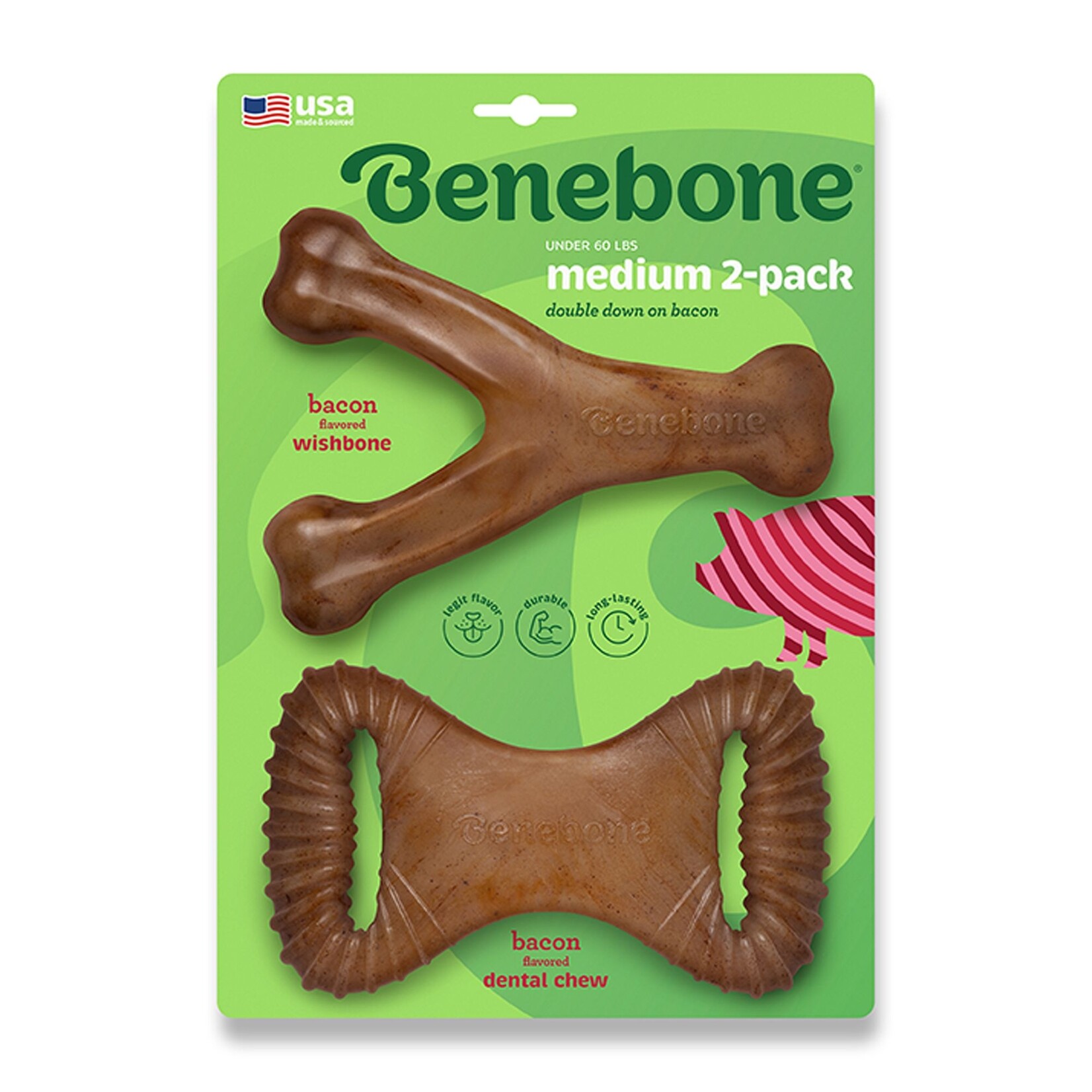 Benebone Benebone Dog Bacon Dental Chew & Wishbone M- 2 pack