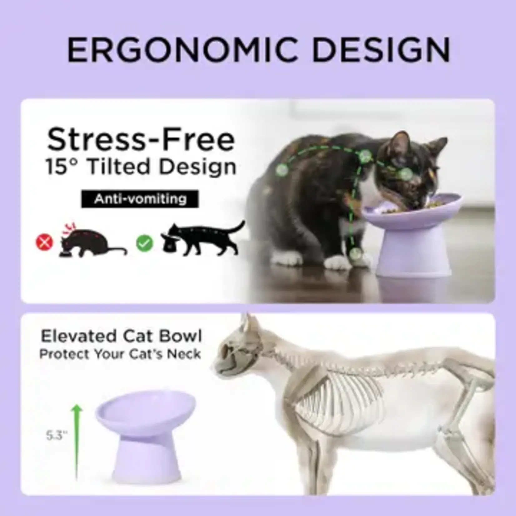 Necoichi Necoichi Tilted Stress Free Raised Cat Food Bowl