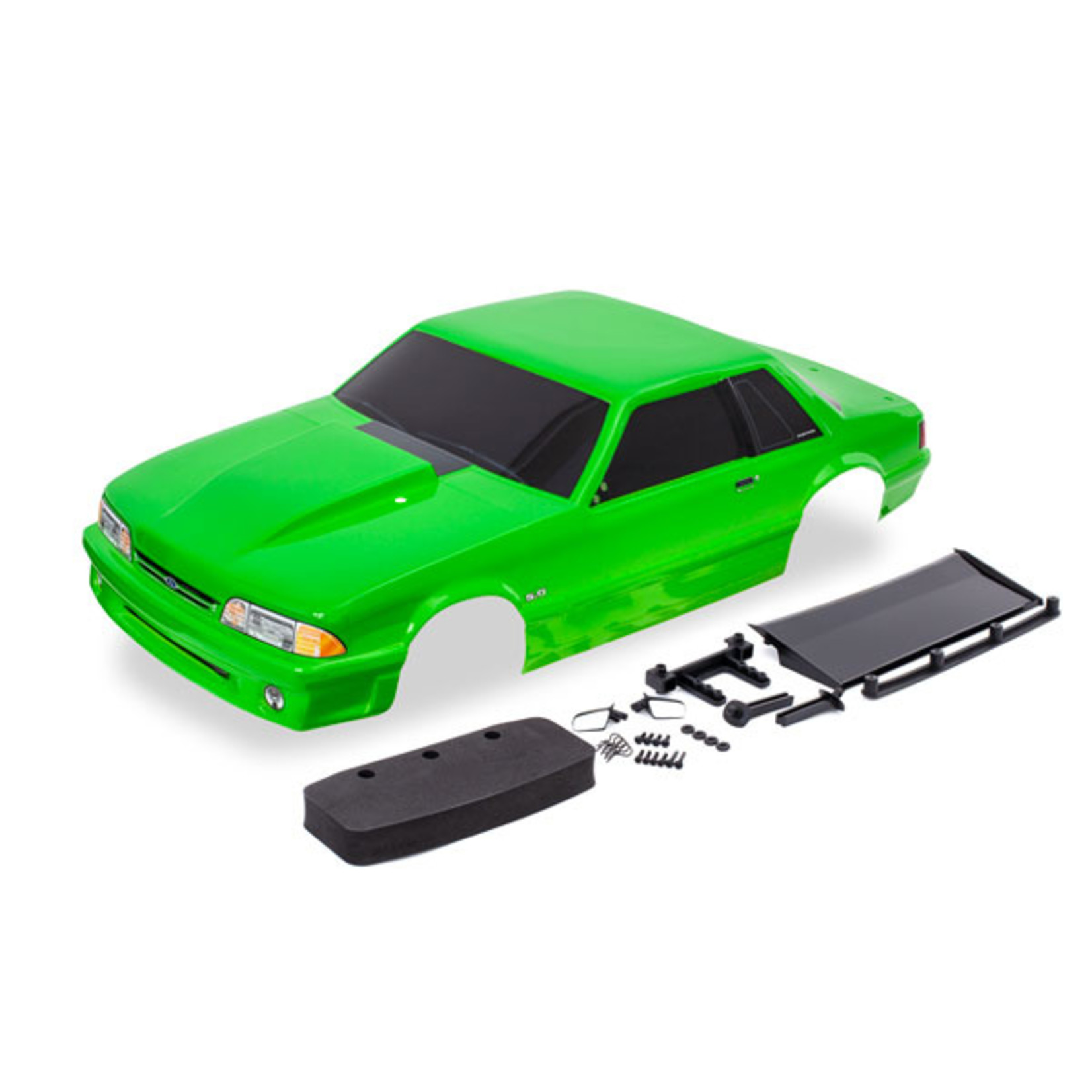 Traxxas 9421G - Body, Ford Mustang, Fox Body, green (painted, decals applied) (includes side mirrors, wing, wing retainer, rear body mount posts, foam body bumper, & mounting hardware)
