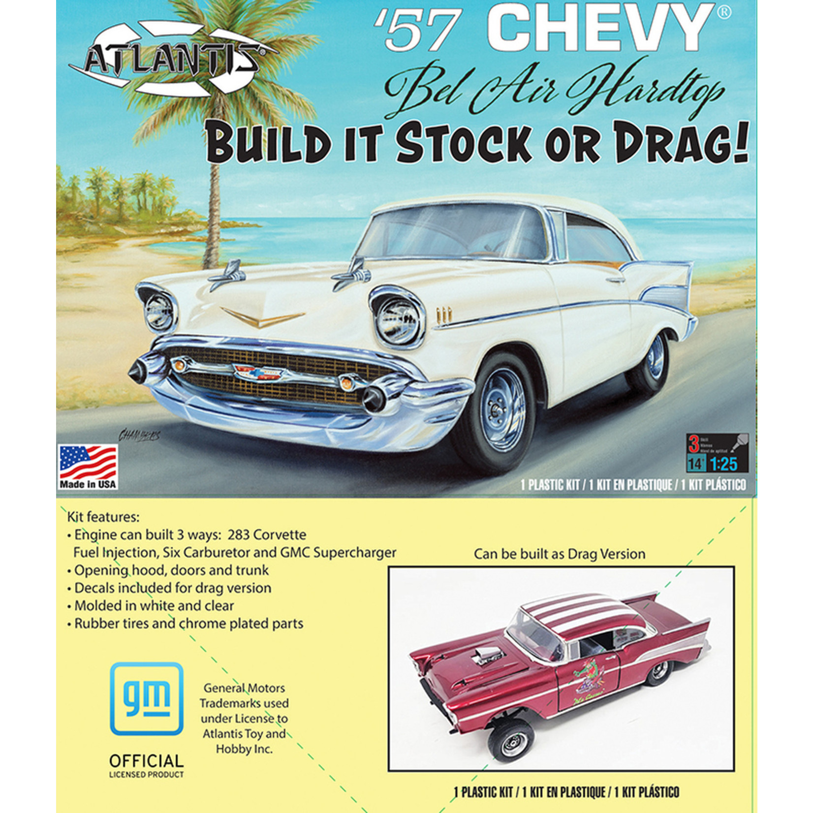 Atlantis Models AANH1371 - 1/25 1957 Chevy Bel Air Stock / Drag Plastic Model Kit