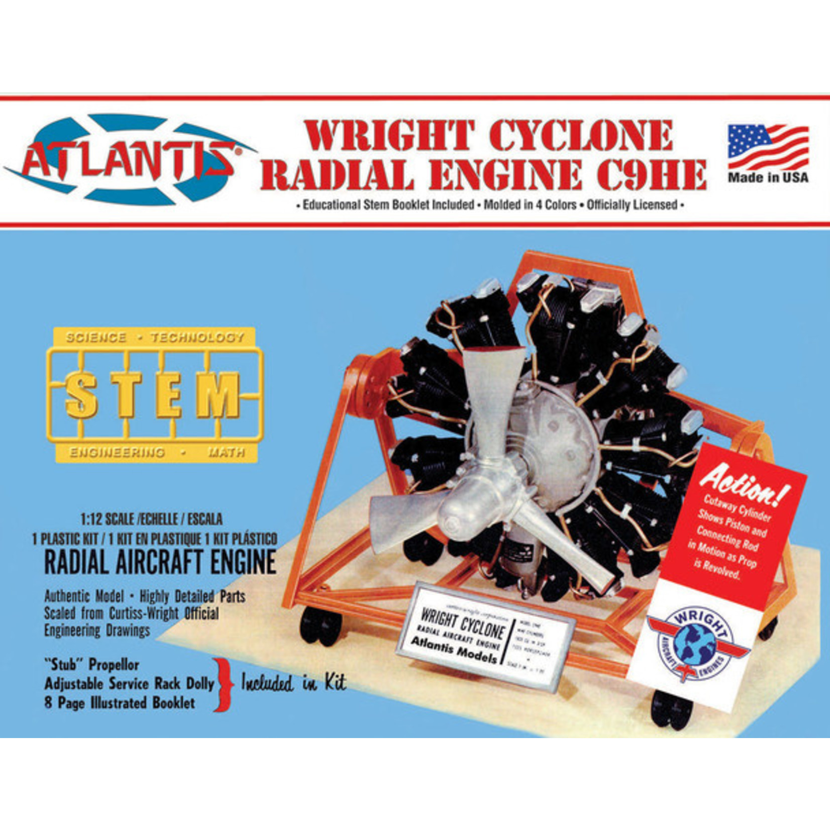 Atlantis Models AANM6052 - 1/12 Wright Cyclone 9 Radial Engine STEM Plastic Model Kit