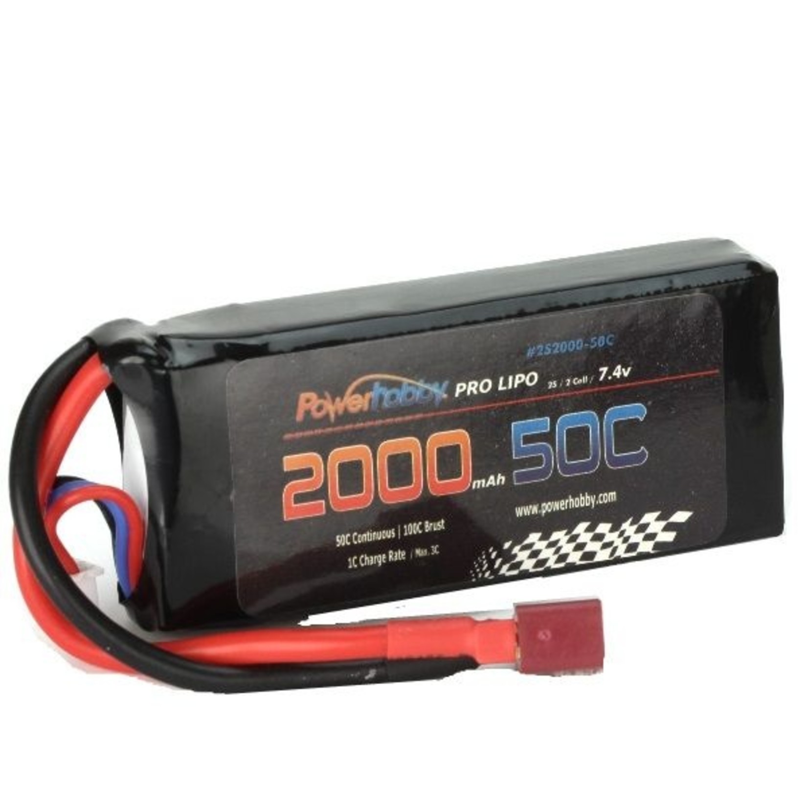 Power Hobby PHB2S200050CDNS - 2000mAh 7.4V 50C 2S LiPo Battery w/ Hardwired T-Plug