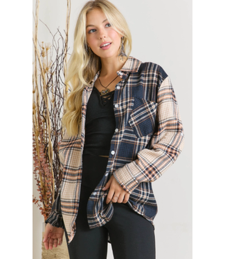 Adora Multicolor Plaid Collared Long Sleeve Front Button Shirt