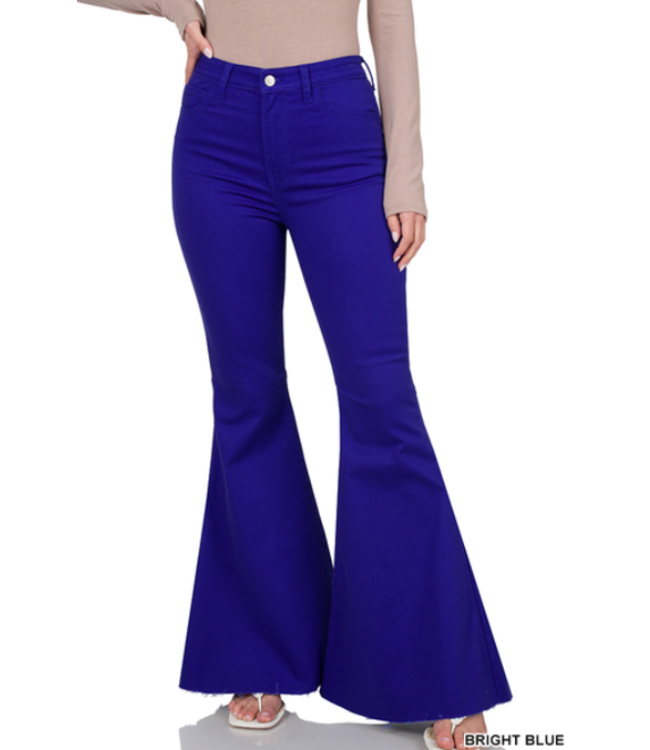 Zenana Plus High Rise Super Flare Color Denim Pants