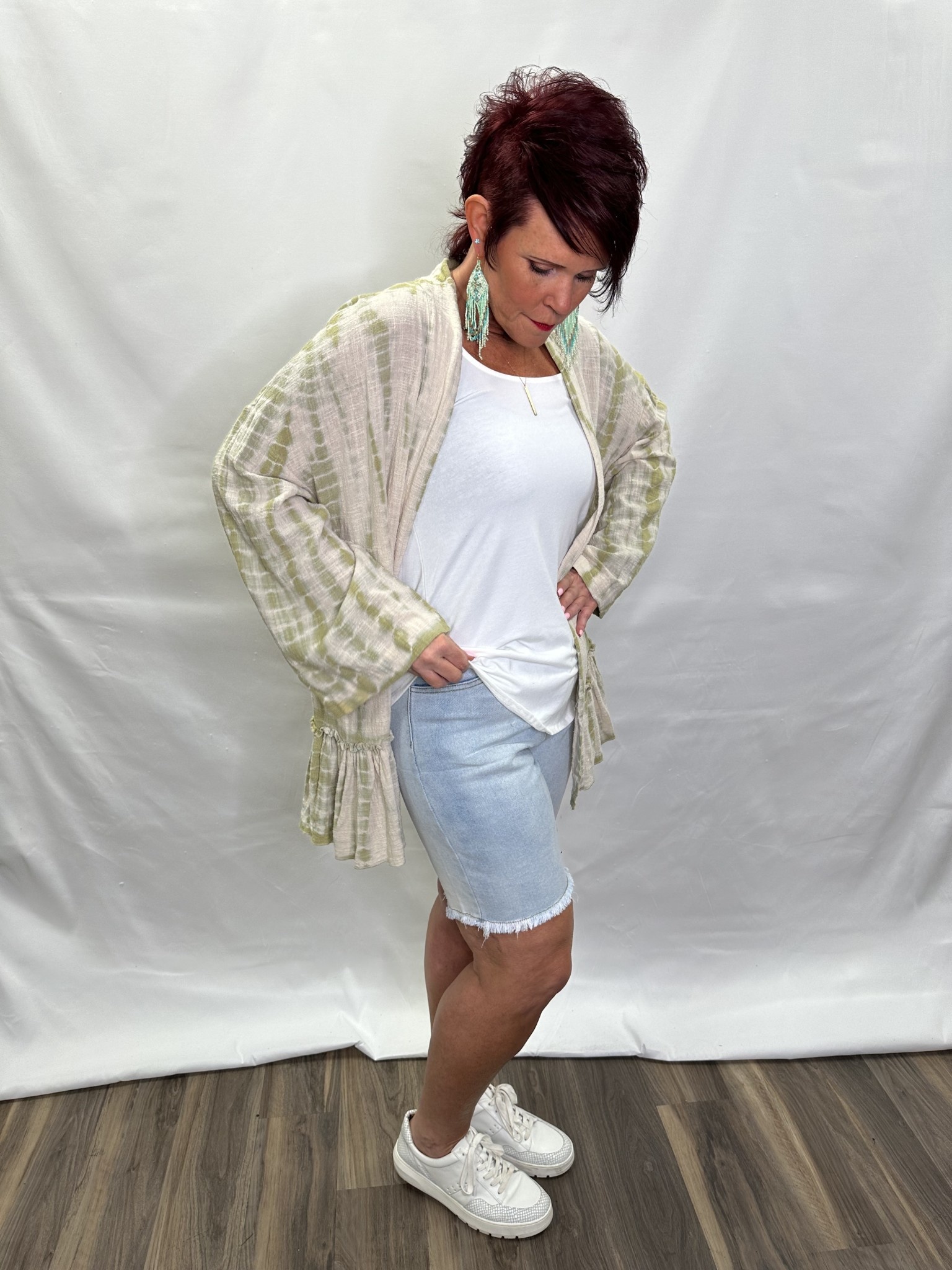 Open Front Ruffle Hem Kimono Cardigan Gypsy River Apparel