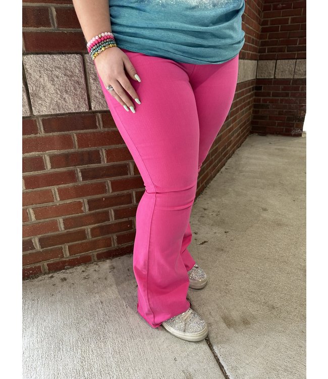 Judy Blue Reg/Curvy High Waist Pink Garment Dyed Raw Hem Flare