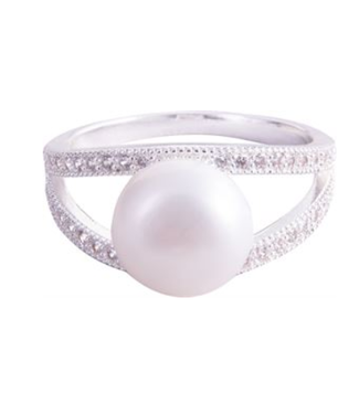 Amanda Blu Cradled Pearl Ring with Diamond Crystals