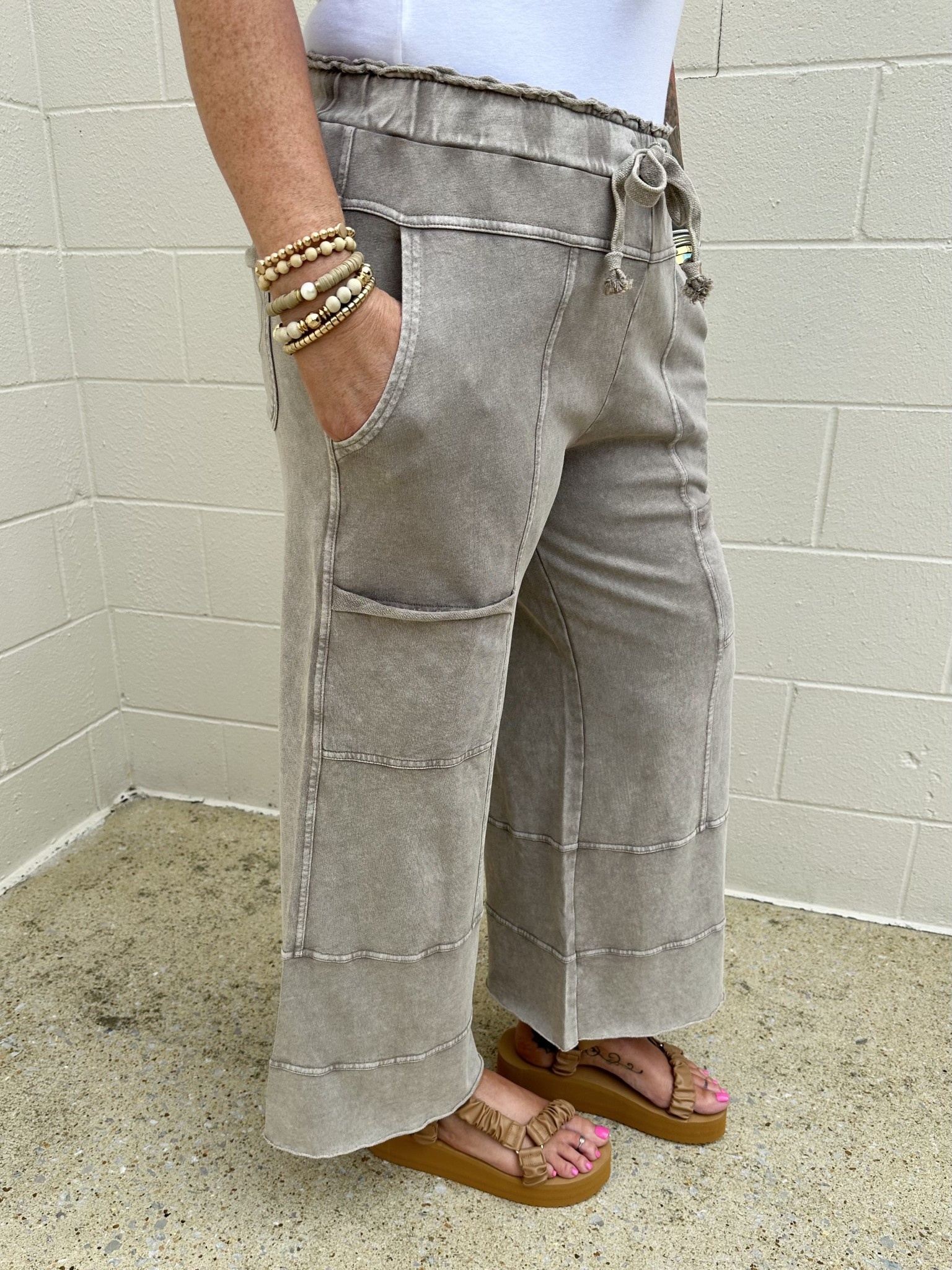 Mineral Wash Terry Wide Leg Pant Gypsy River Apparel