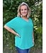 Reg/Curvy Solid v-neck Top Featuring Asymmetric Rounded Hem Detail.