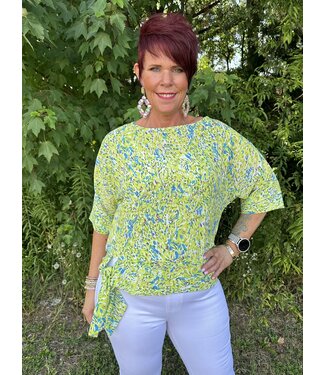 She+Sky Reg/Curvy Multi Pattern Round Neck Half Sleeve Top with  Side Tie Detail